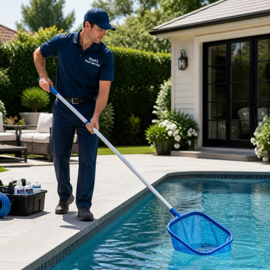 Weekly Pool Service Technician Working on Pool in Fort Worth, Texas